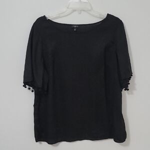 Talbots Black Linen Short Sleeve Blouse, Size 1X